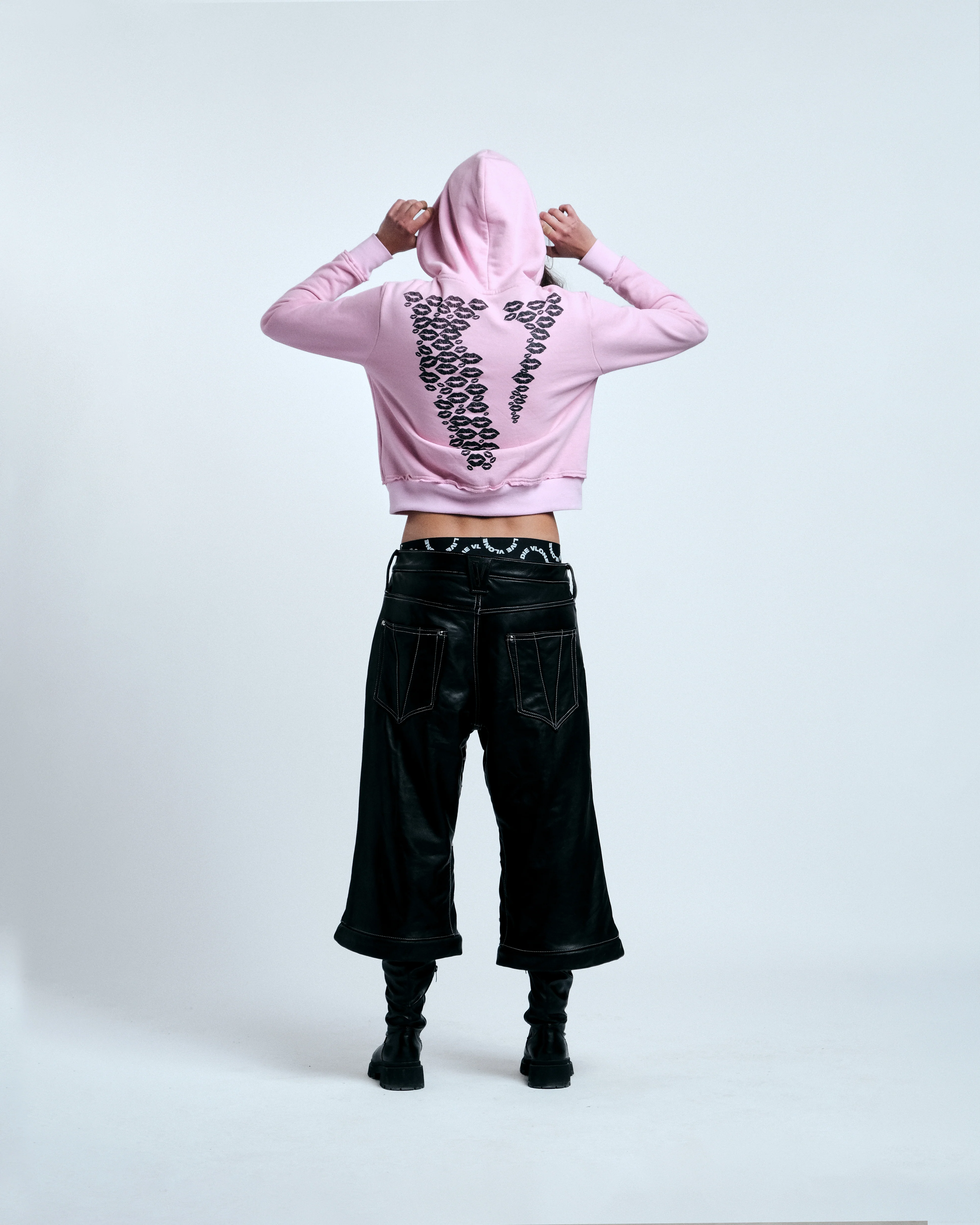 BLACK LIPSTICK FRIENDS- EMBROIDERED CROP TOP ZIP UP HOODIE (Pink) - Image 14